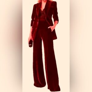 Size 14: Burgundy Women's 2 Piece Soft Double Breasted Velvet Suit (see lengths)